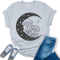 Mystical Moon With Mushrooms Womens Cottagecore T-Shirt