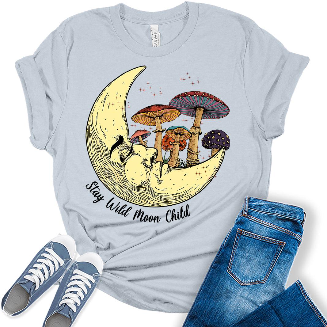 Stay Wild Moon Child Womens Cottagecore Shirts Cute Mushroom Clothes Graphic Aesthetic T-Shirt