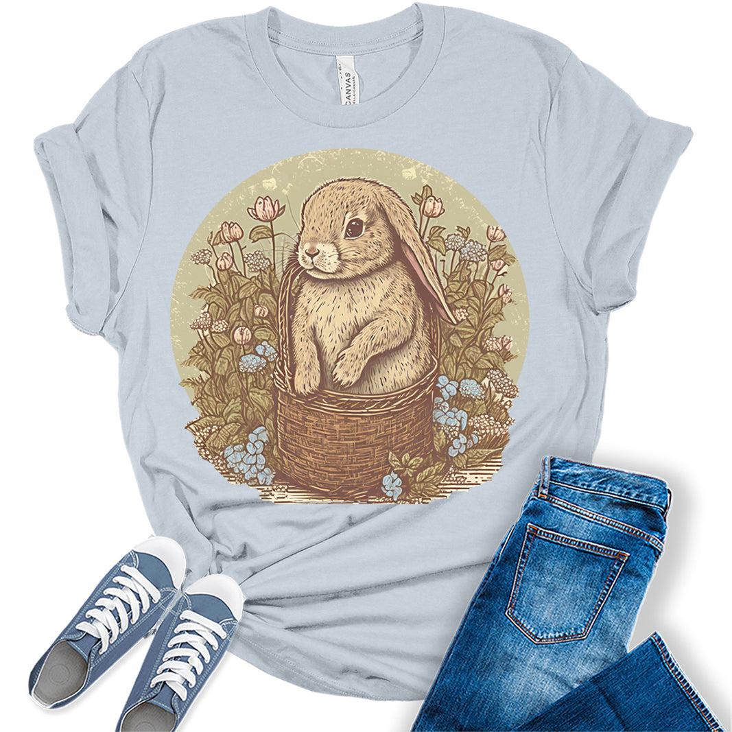 Womens Easter Bunny Shirt Cute Rabbit Easter Basket T Shirts Cottagecore Clothing Aesthetic Graphic Tees