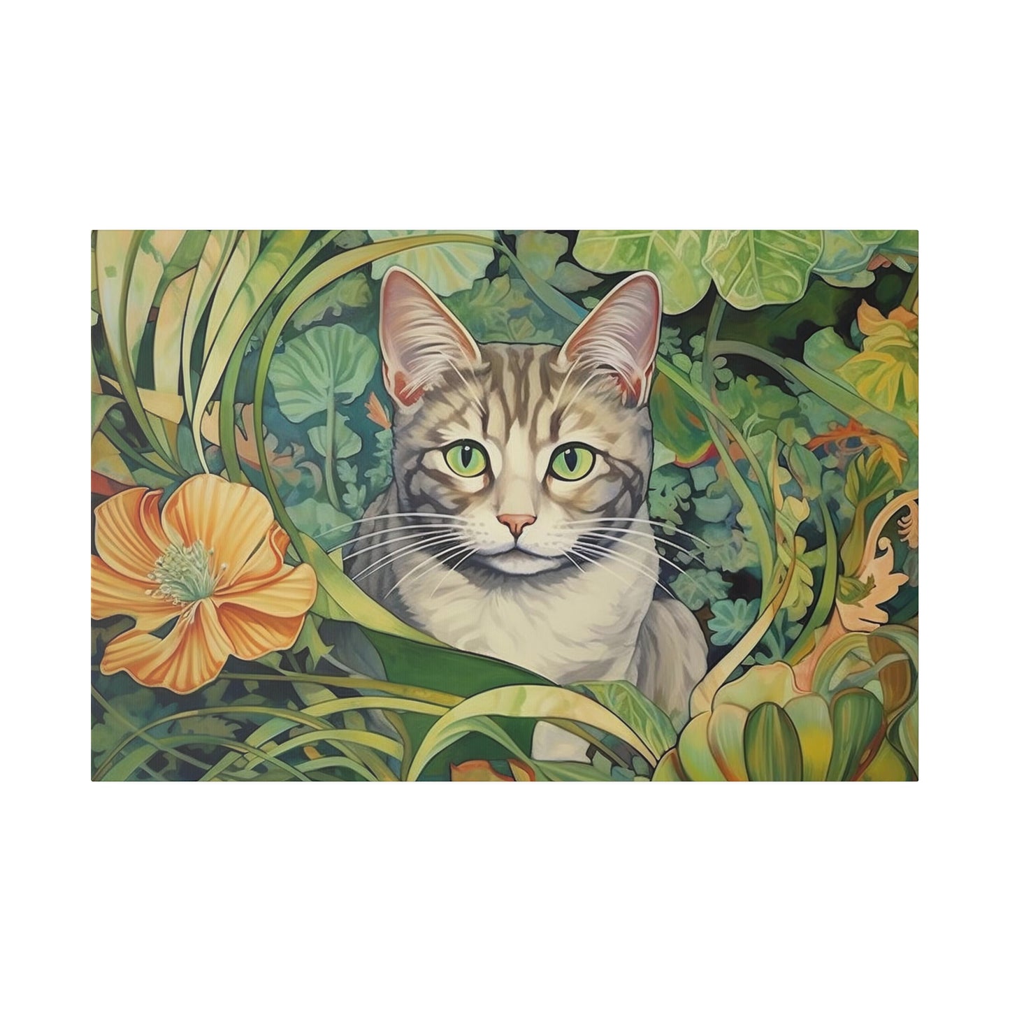 Tropical Floral Cat Stretched Canvas Print .75" Thick