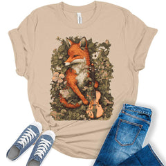 Fox Holding Violin Shirt Womens Cottagecore Aesthetic T-Shirt