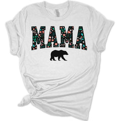 Womens Mama Bear Shirt Letter Print Mom T Shirts Cute Floral Graphic Tees Short Sleeve Tops