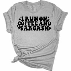 Womens I Run On Coffee And Sarcasm Shirt Retro T-Shirt Groovy Graphic Tees Letter Print Vintage Summer Tops