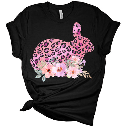 Cute Easter Bunny Flower Bed Leopard Print Women's Bella Easter T-Shirt