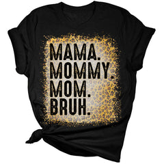 Mama Mommy Mom Bruh Shirt Women's Print  Leopard Bleach Mom T-Shirt