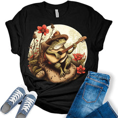 Frog Playing Guitar Shirt Womens Cottagecore Aesthetic T-Shirt