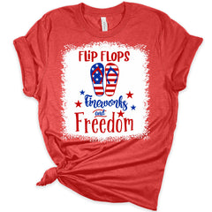 Flip Flops Fireworks & Freedom Patriotic Women's Graphic T-Shirt 4th of July Top