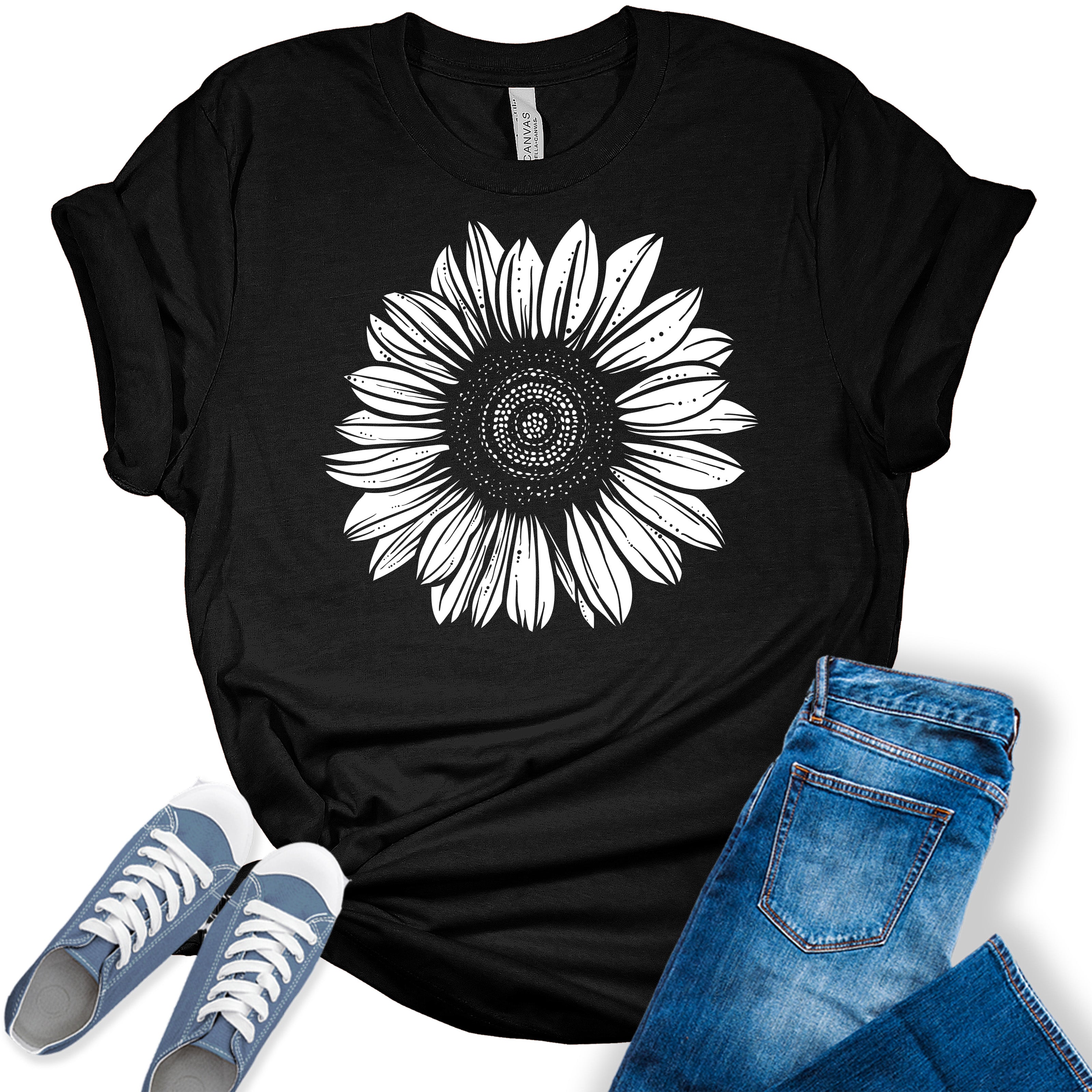 Top Plus Summer Tee Sunflower Size T Graphic Shirt – Casual Women\'s GyftWear