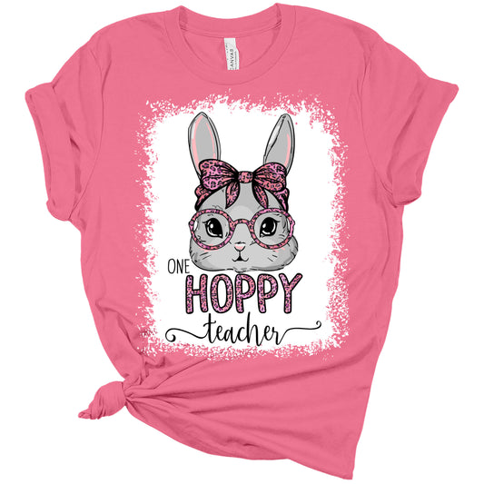 Womens One Hoppy Teacher Easter Bunny Shirt Cute Easter T Shirts Funny Graphic Tees