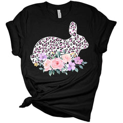 Cute Easter Bunny Flower Bed Leopard Print Women's Bella Easter T-Shirt