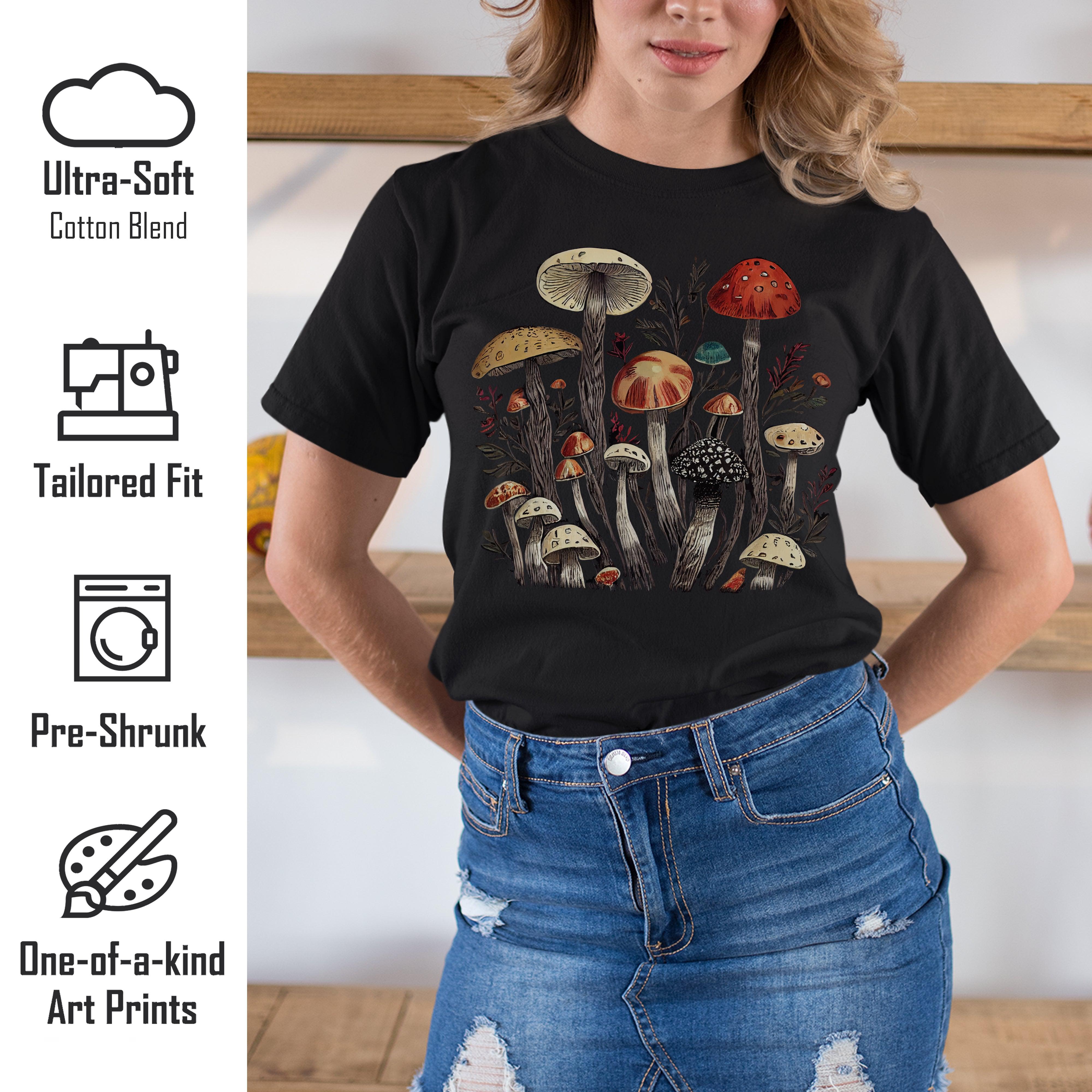 Mushroom Fields Womens Cottagecore Aesthetic T-Shirt