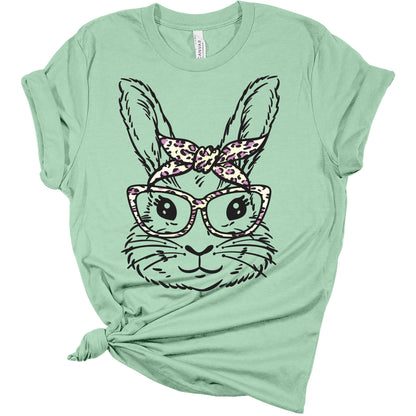 Women's Cute Bunny Headband Print T-Shirtshort Sleeve Easter Graphic Top