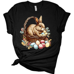 Womens Easter Bunny Shirt Cute Rabbit Basket T Shirts Easter Graphic Tees