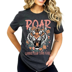 Tiger Printed Short Sleeve Tshirts, Womens Summer Crewneck Graphic Tee Shirt Blouse Tops