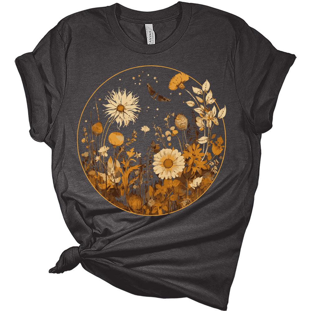 Wildflower T Shirt for Women Vintage Plant Graphic Tees Sunflower Grow Positive Thoughts Shirt Girls Short Sleeve Casual Tees
