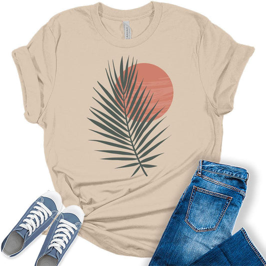 Womens Boho Shirts Casual Ladies Cute Graphic Tees Spring Short Sleeve Tshirts Plus Size Summer Tops for Women