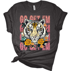 Womens Floral Tiger Printed Tshirts Short Sleeve Summer Crewneck Graphic Tee Plus Size Tops