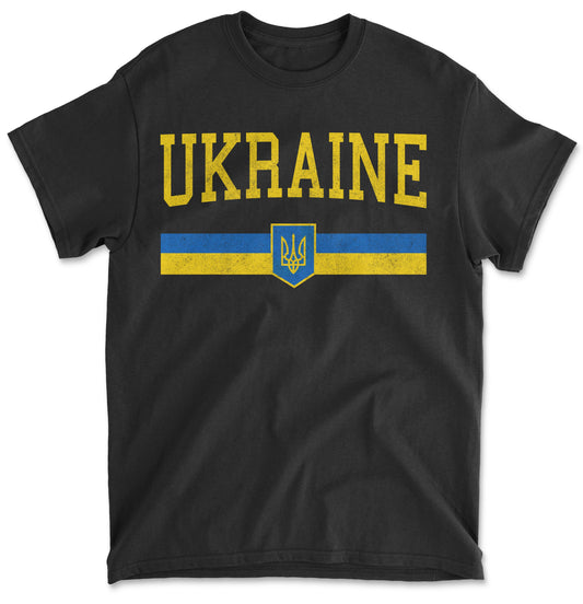 Ukraine Flag With Ukraine Coat Of Arms Gold Trident Support Ukraine Men's T-Shirt