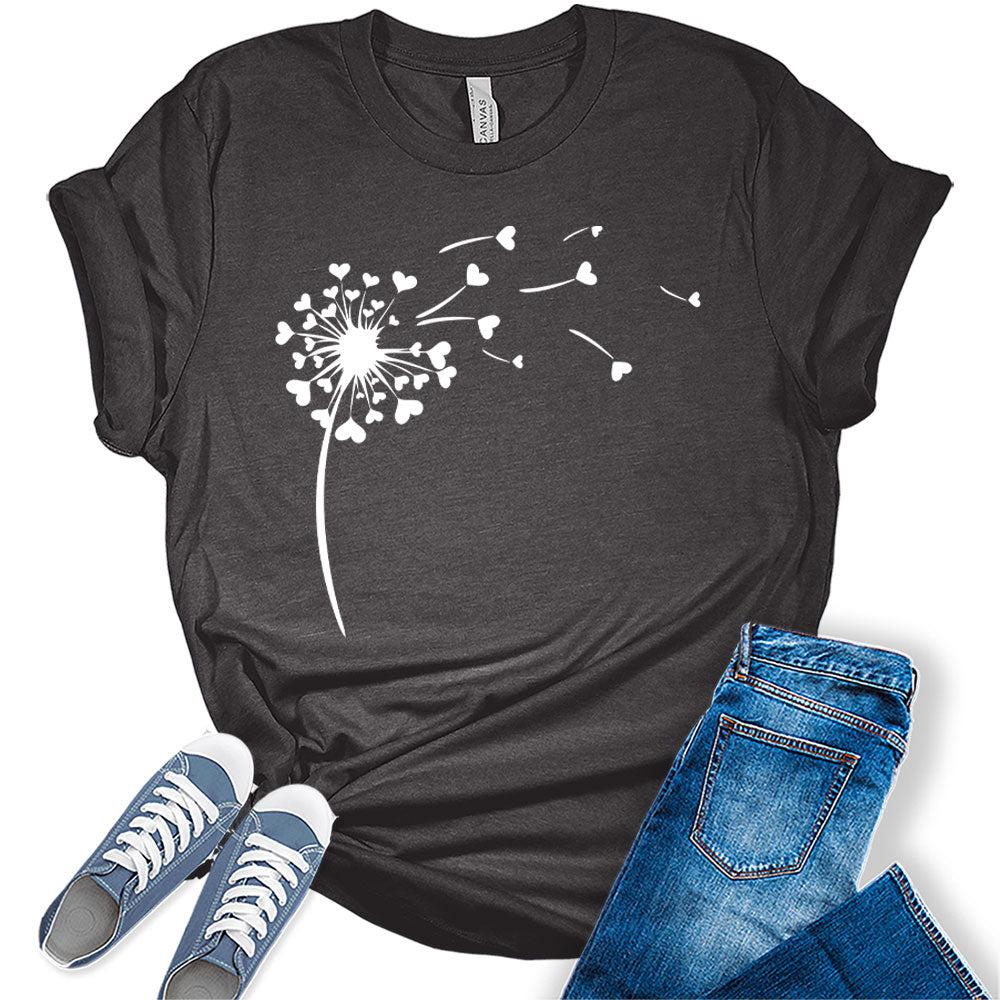 Womens Dandelion Shirt Casual Ladies Cute Floral Graphic Tees Spring Short Sleeve Plus Size Summer Tops for Women