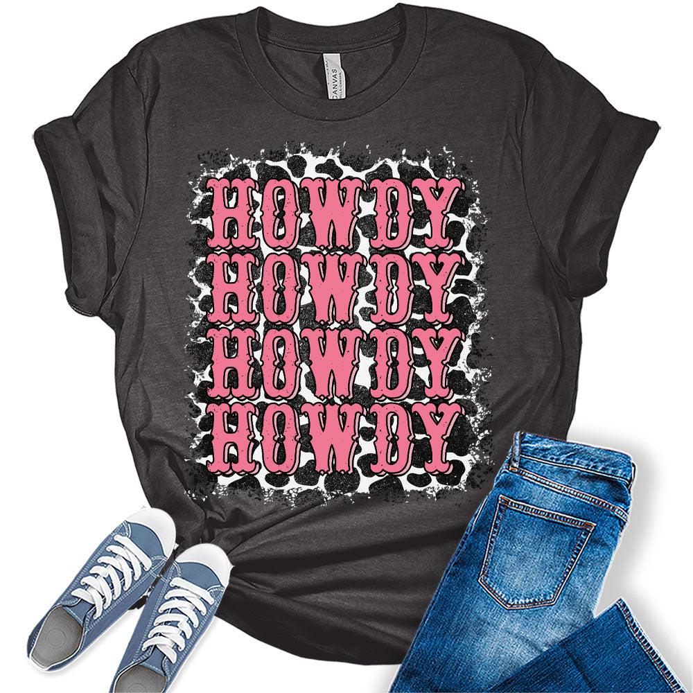 Howdy Shirt Cute Country Short Sleeve Cow Print Top