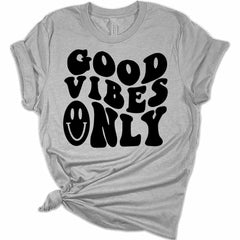 Womens Good Vibes Only Shirt Retro T-Shirt Groovy Graphic Tees Letter Print Vintage Summer Tops