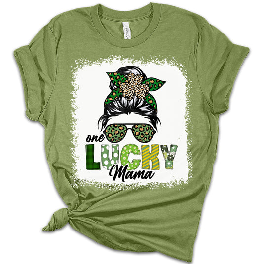 Womens One Lucky Mom Shirt St Patricks Day T-Shirt Irish Graphic Print Tees