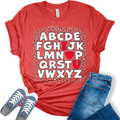 ABC I Heart U Valentines Day Shirt Bella Graphic Print Shirts For Women