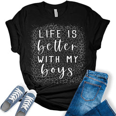 Life is Better with My Boys Shirt for Womenom T Shirts Funny Short Sleeve Casual Tops Tees