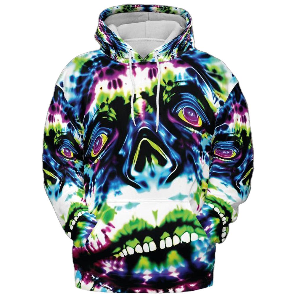 Tie Dye Hoodie Trippy Face  Art Blue Green Paint Graphic Print Hoodies