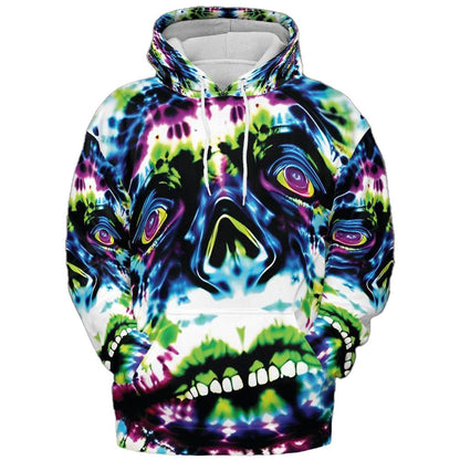 Tie Dye Hoodie Trippy Face  Art Blue Green Paint Graphic Print Hoodies