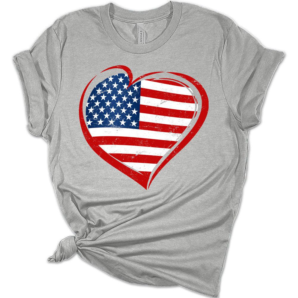 Womens 4th of July Shirts American Flag Heart Patriotic Tshirts USA Short Sleeve Casual Graphic Tees Plus Size Tops