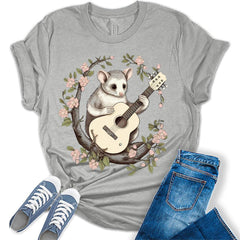 Possum Playing Guitar Shirt Womens Cottagecore Aesthetic T-Shirt