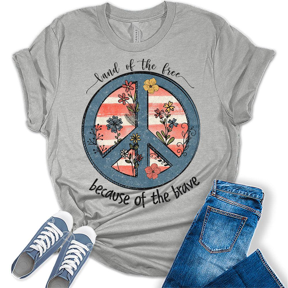 Womens 4th of July Land of the Free Retro Graphic Shirt