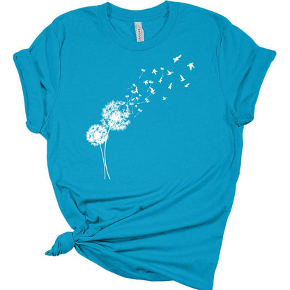 Women's Graphic Dandelion Wishies T Shirt Summer Bella Top Casual Plus Size Tee