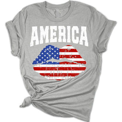 Womens American Flag Lips Shirt