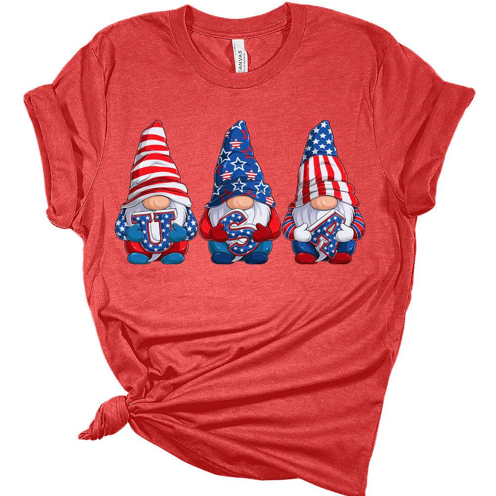 Womens 4th of July Gnomes Shirt American Flag Patriotic Tshirts USA Short Sleeve Casual Graphic Tees Plus Size Tops