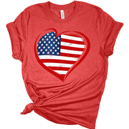 Womens 4th of July Shirts American Flag Heart Patriotic Tshirts USA Short Sleeve Casual Graphic Tees Plus Size Tops