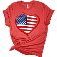 Womens 4th of July American Flag Heart Shirt