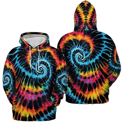 Fluorescent Tie Dye Paint Swirl Graphic Print Unisex Hoodie