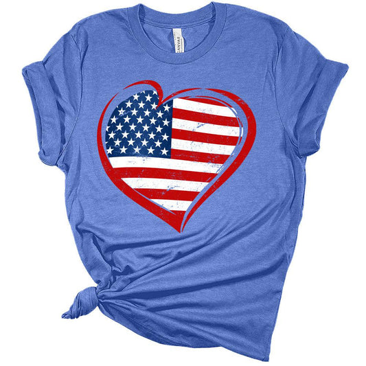 Womens 4th of July Shirts American Flag Heart Patriotic Tshirts USA Short Sleeve Casual Graphic Tees Plus Size Tops