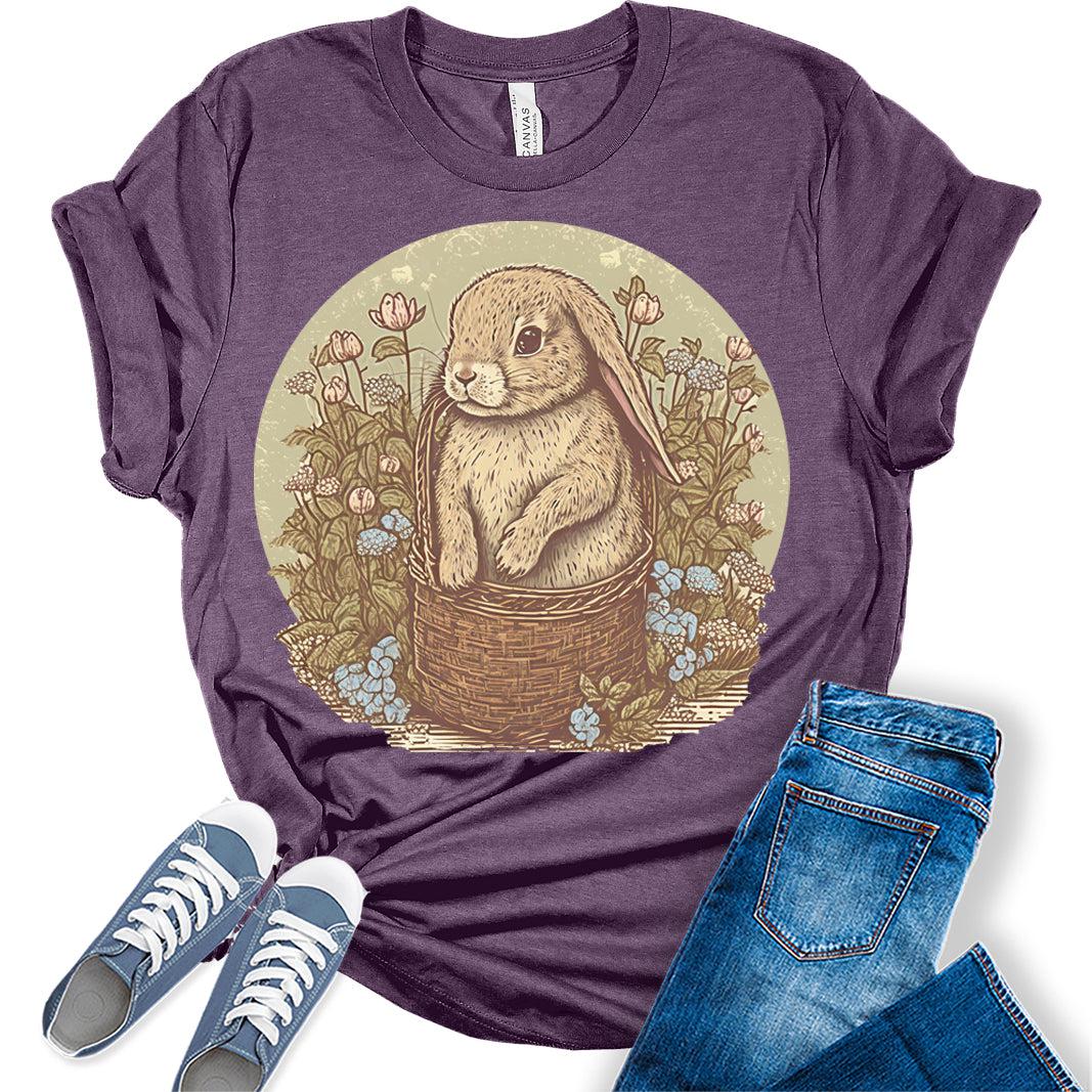 Womens Easter Bunny Shirt Cute Rabbit Easter Basket T Shirts Cottagecore Clothing Aesthetic Graphic Tees