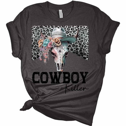 Womens Cowboy Killer T-Shirt Cute Western Shirt Casual Graphic Tee Short Sleeve Top