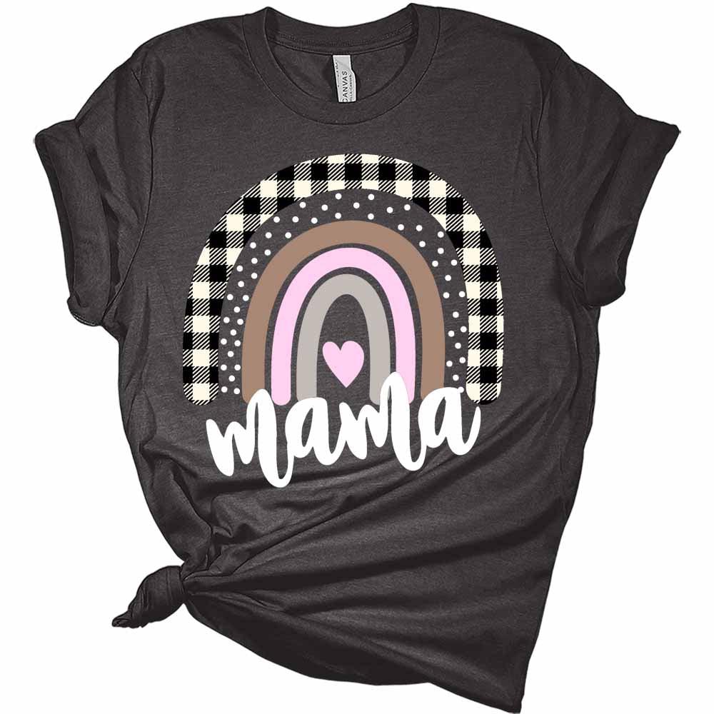 Womens Mama Shirt Plaid Mama T Shirts Cute New Mom Shirts Rainbow Graphic Print Tees