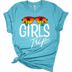 Womens Girls Trip Shirt Vacation 2023 T Shirt Retro Sunglasses Graphic Tee