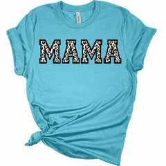 Womens Mama Shirt Cute Mom T-Shirt Leopard Letter Print Short Sleeve Top Casual Graphic Tee