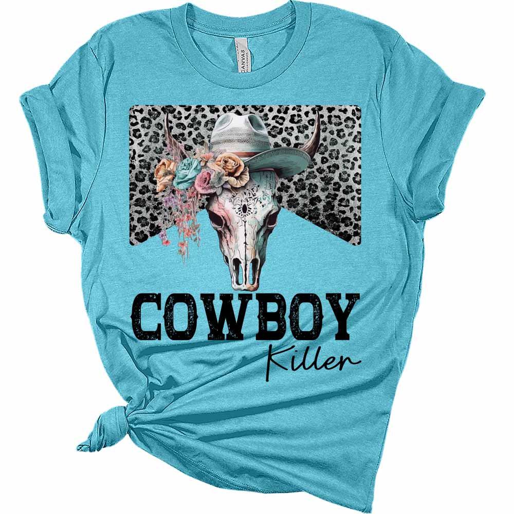 Womens Cowboy Killer T-Shirt Cute Western Shirt Casual Graphic Tee Short Sleeve Top