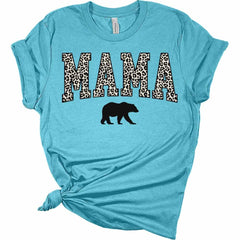 Womens Mama Bear Shirt Letter Print Mom T Shirts Cute Leopard Graphic Tees Short Sleeve Tops