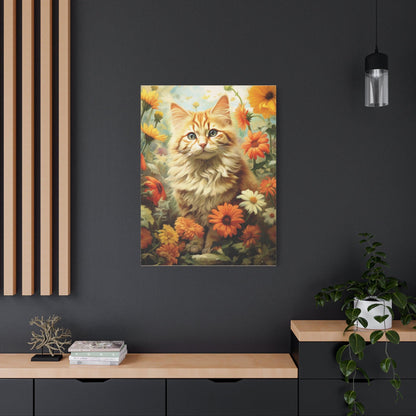 Kitten Floral Orange Cream Stretched Canvas Print 1.25" Thick