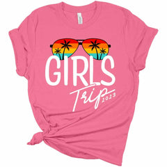 Womens Girls Trip Shirt Vacation 2023 T Shirt Retro Sunglasses Graphic Tee