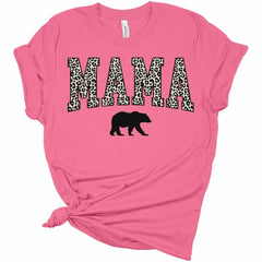 Womens Mama Bear Shirt Letter Print Mom T Shirts Cute Leopard Graphic Tees Short Sleeve Tops
